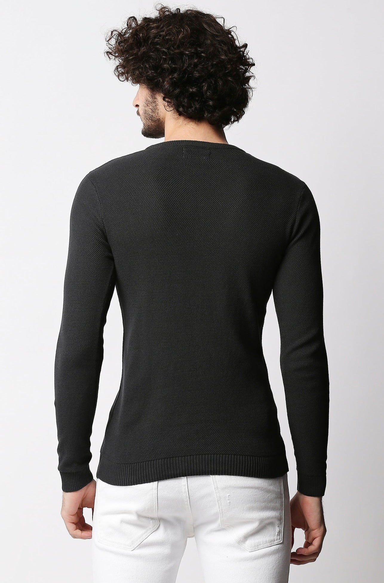 Fostino Dark Grey Knitted Full Sleeves T-shirt - Fostino - Shirts & Tops