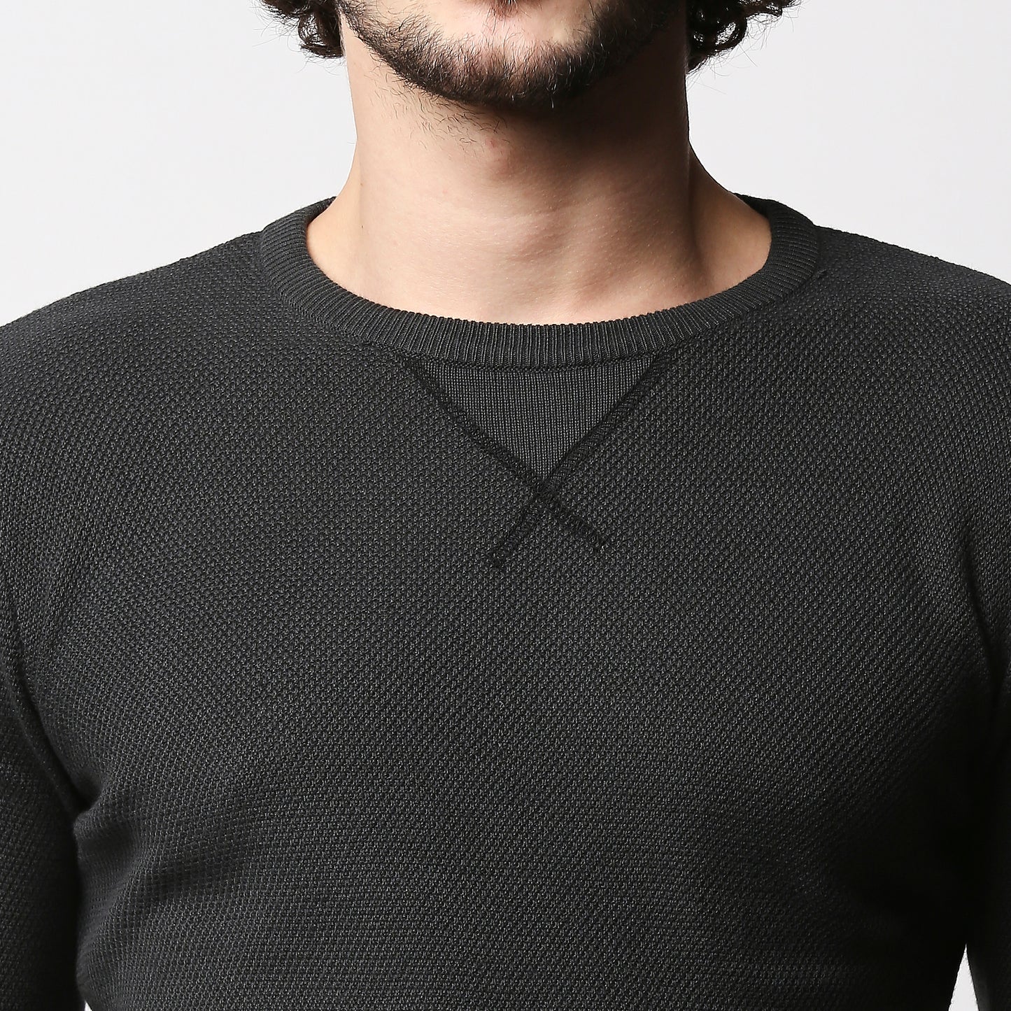 Fostino Dark Grey Knitted Full Sleeves T-shirt - Fostino - Shirts & Tops