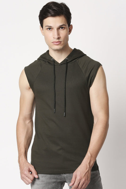 Fostino Dark Green Sleeveless Hood - Fostino - Hoodies