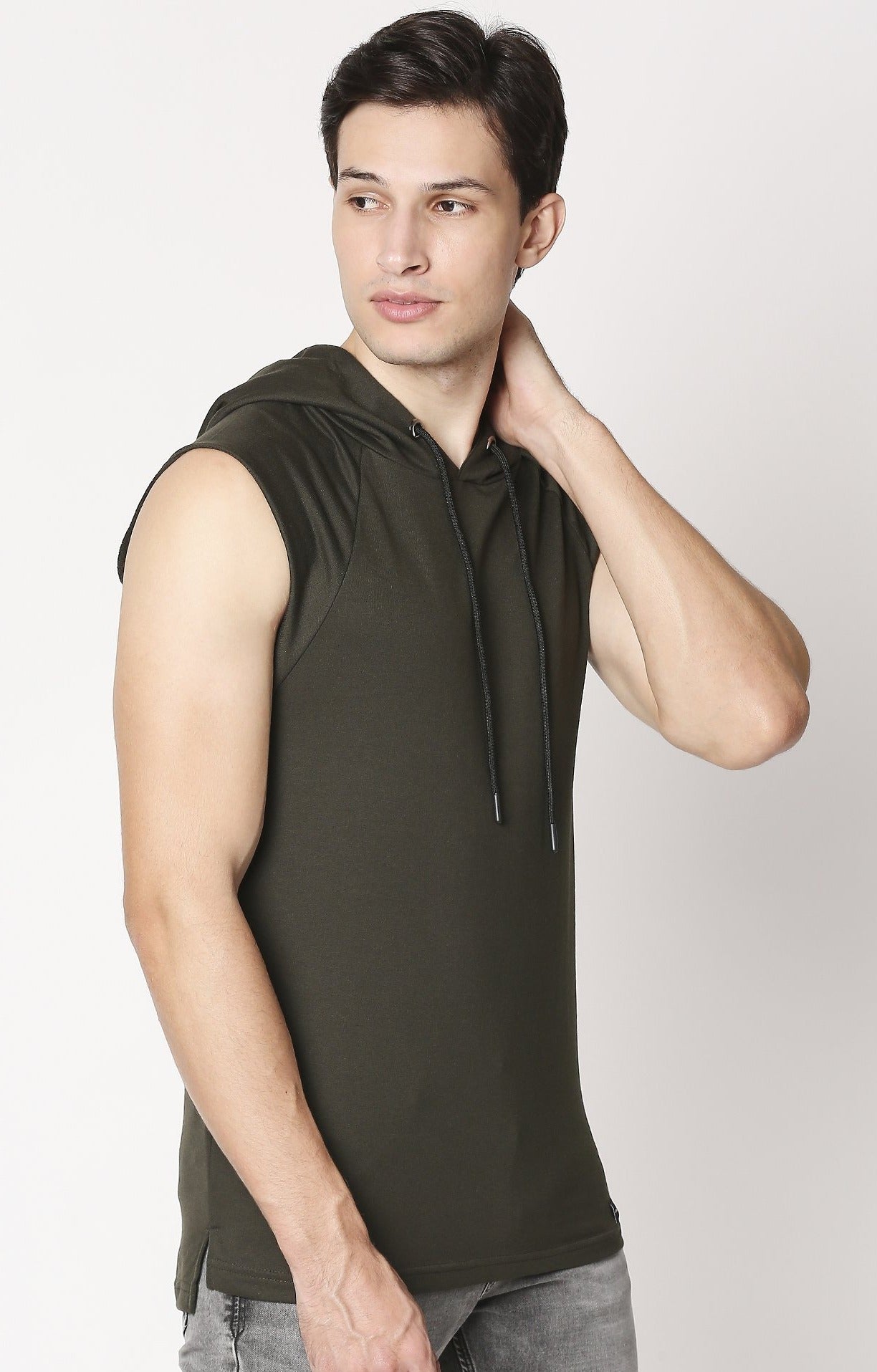 Fostino Dark Green Sleeveless Hood - Fostino - Hoodies