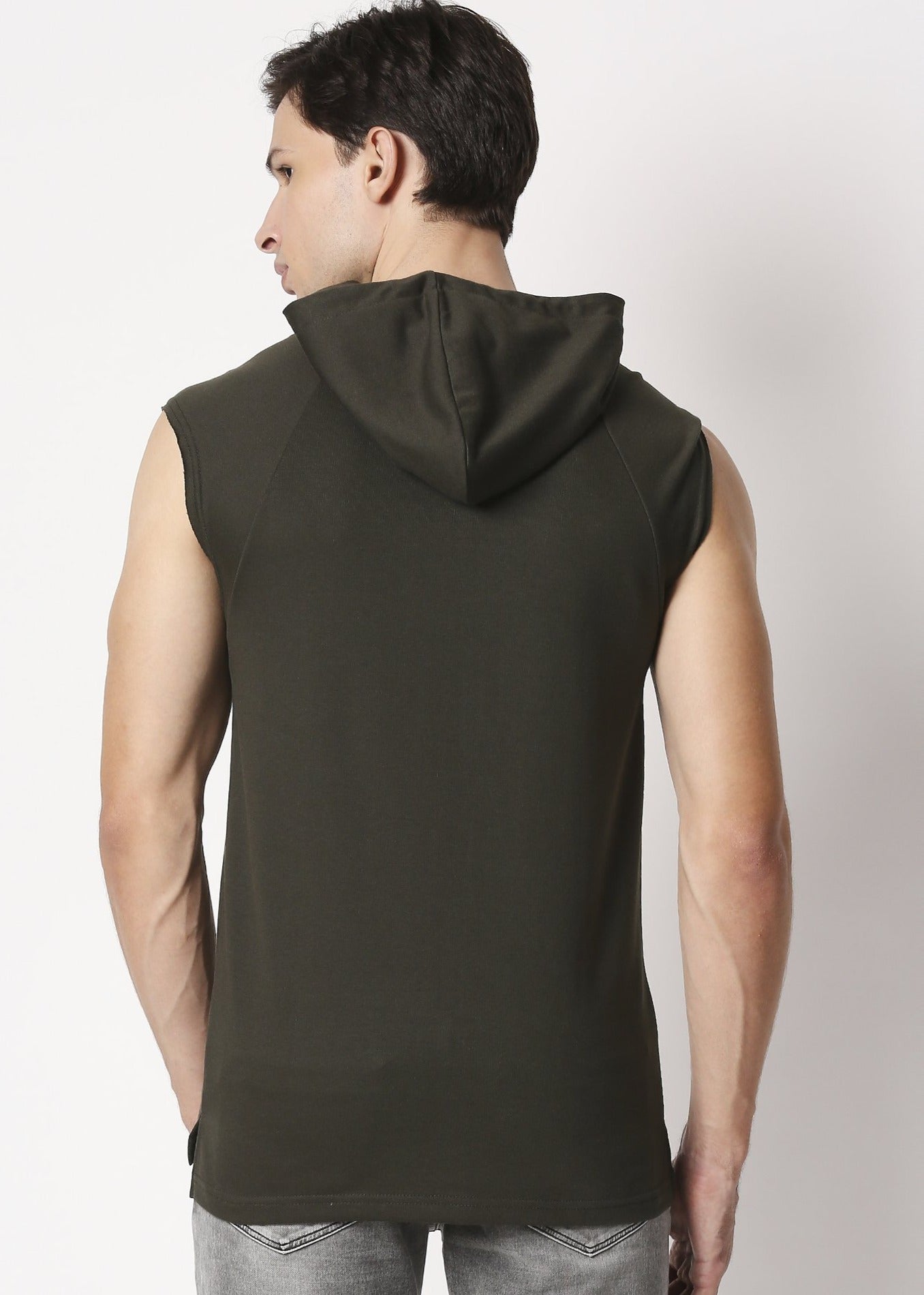 Fostino Dark Green Sleeveless Hood - Fostino - Hoodies