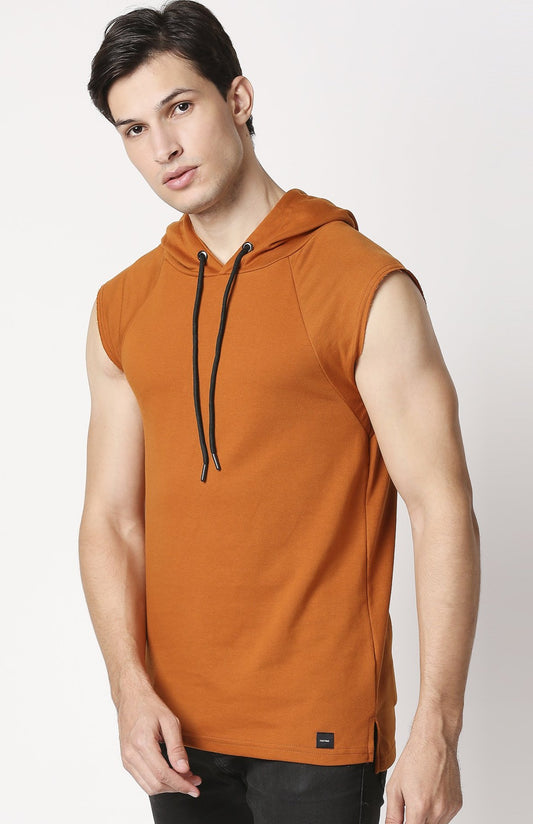 Fostino Rust Sleeveless Hood - Fostino - Hoodies
