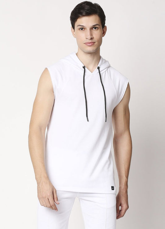 Fostino White Sleeveless Hood - Fostino - Hoodies