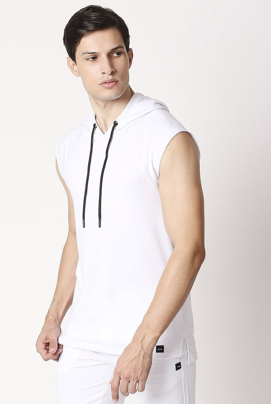 Fostino White Sleeveless Hood - Fostino - Hoodies