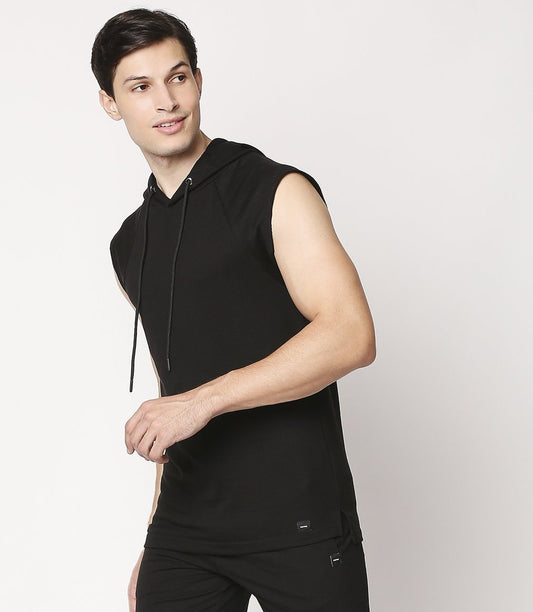 Fostino Black Sleeveless Hood - Fostino - Hoodies