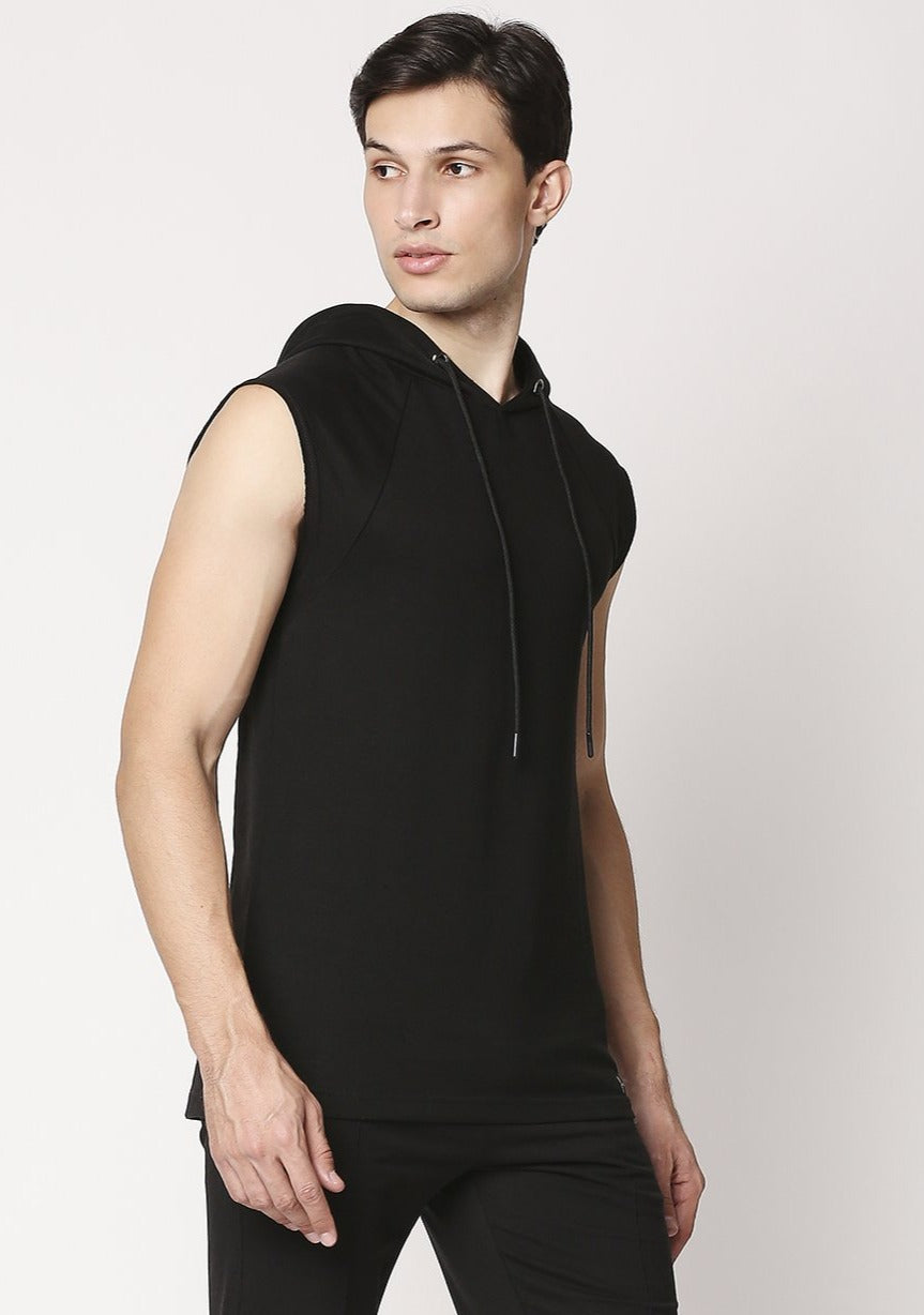 Fostino Black Sleeveless Hood - Fostino - Hoodies