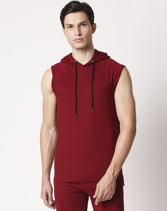 Fostino Maroon Sleeveless Hood - Fostino - Hoodies