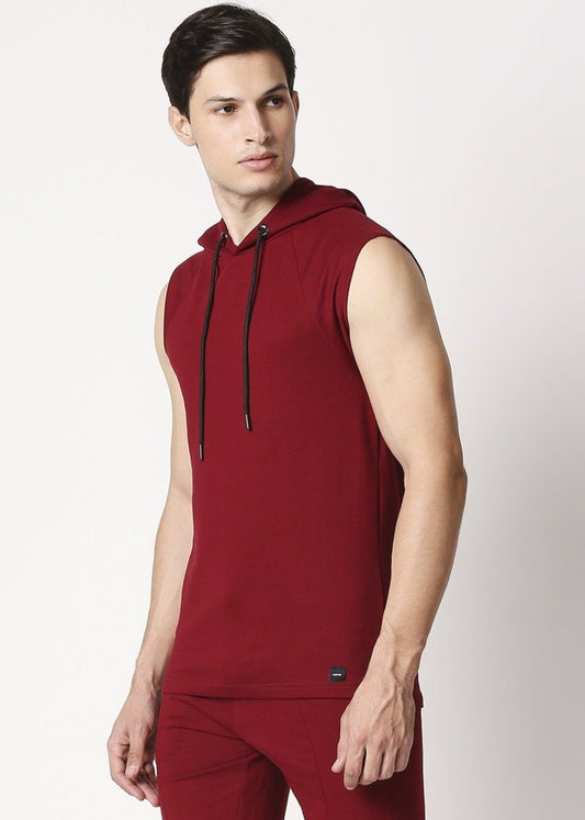 Fostino Maroon Sleeveless Hood - Fostino - Hoodies