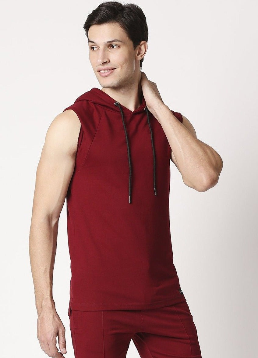 Fostino Maroon Sleeveless Hood - Fostino - Hoodies