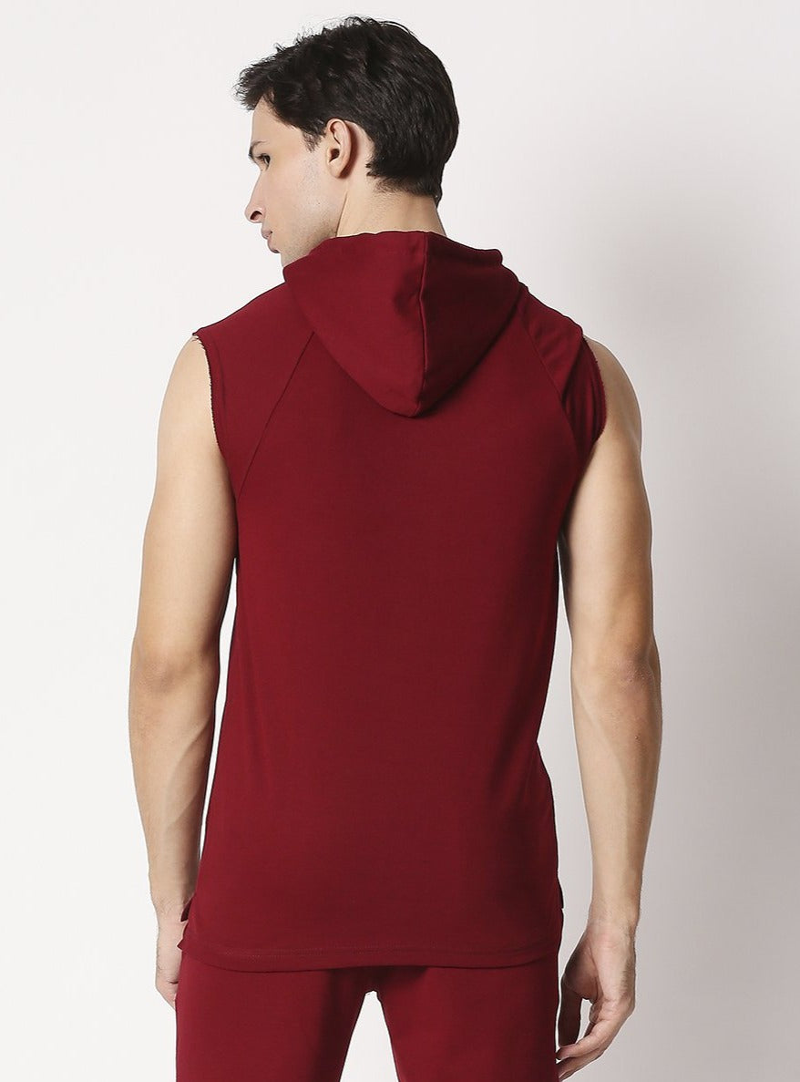 Fostino Maroon Sleeveless Hood - Fostino - Hoodies