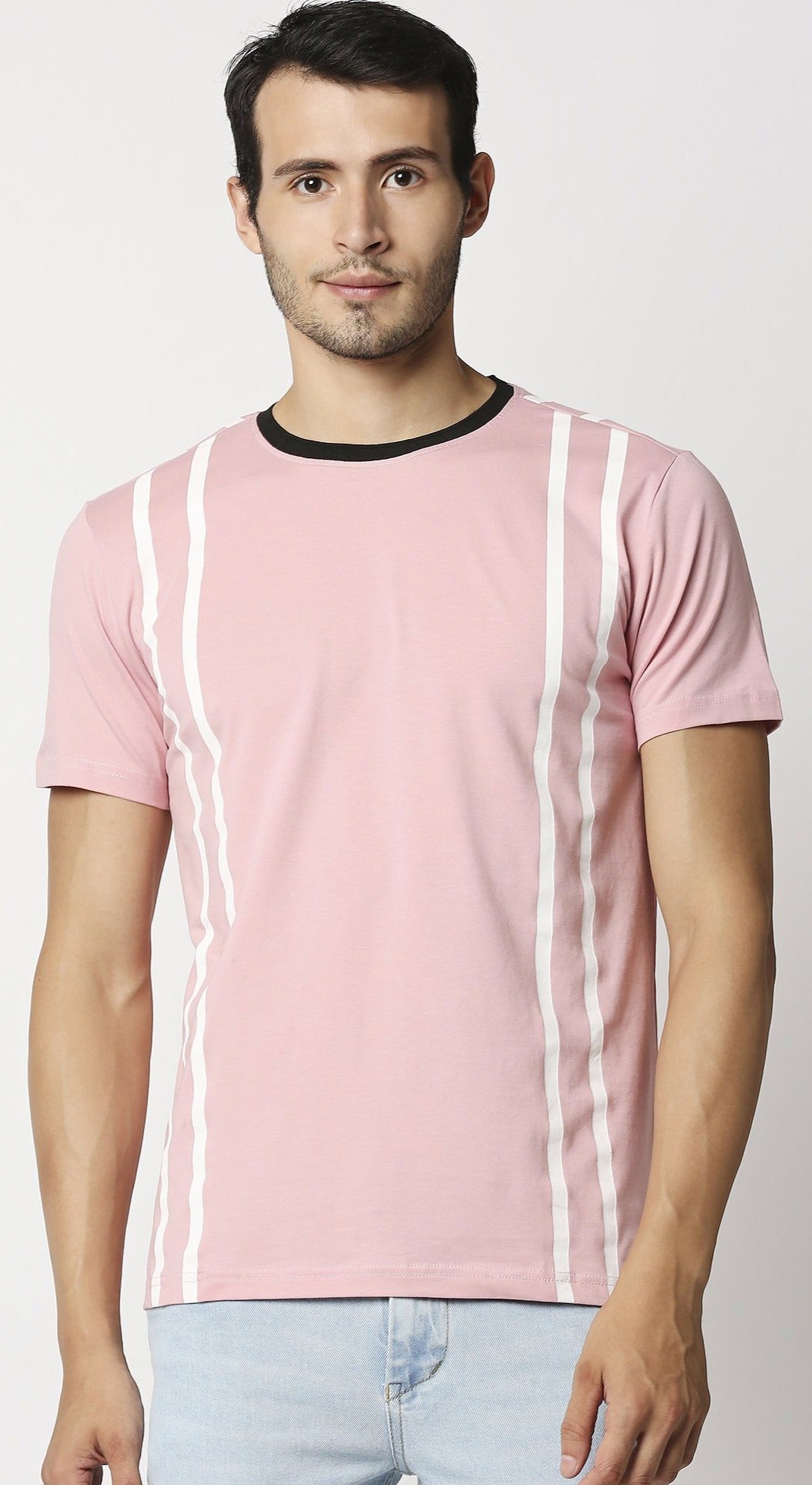 Fostino Suspender Pink Round Neck T-Shirt - Fostino - T-Shirts