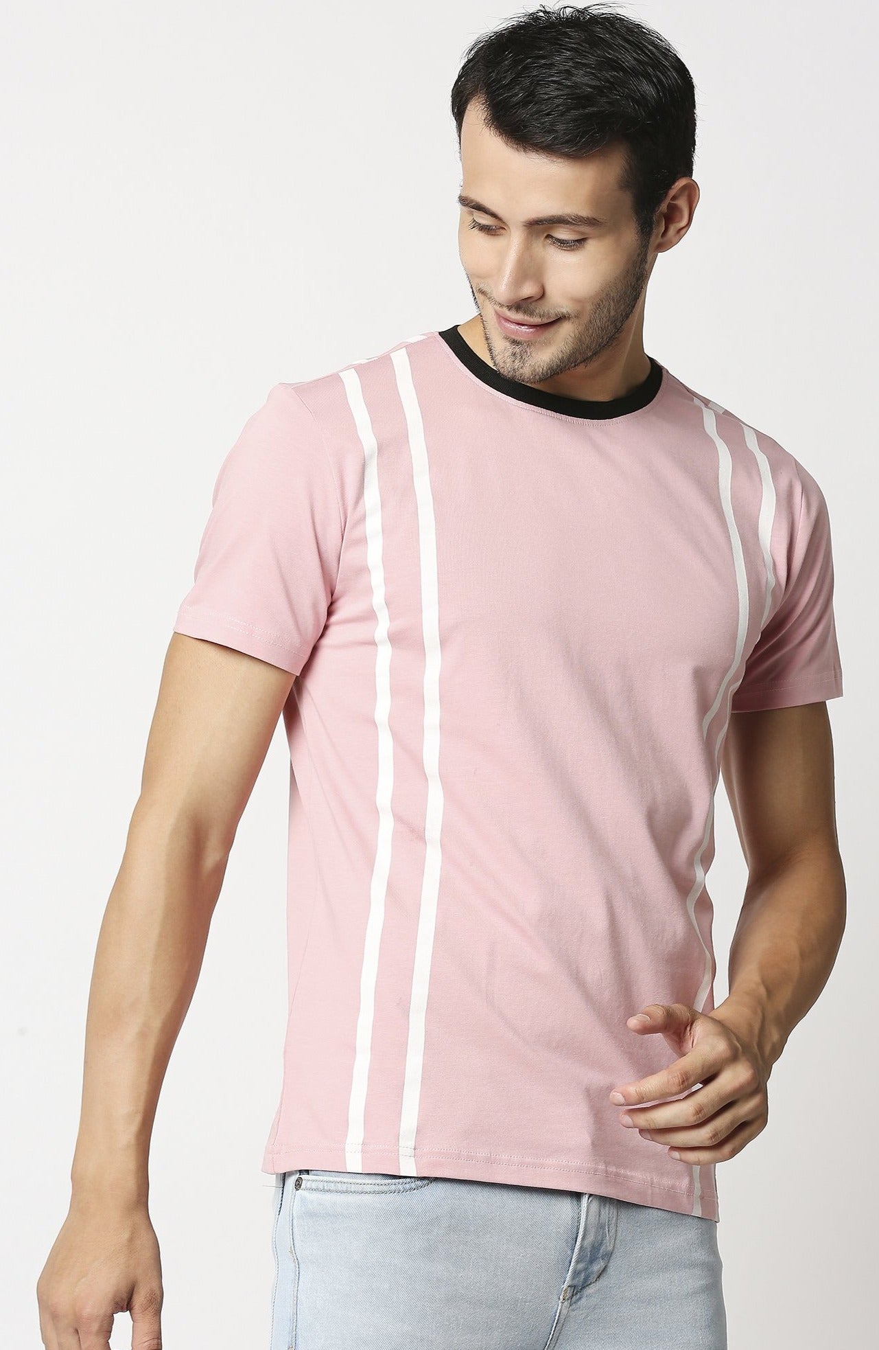 Fostino Suspender Pink Round Neck T-Shirt - Fostino - T-Shirts