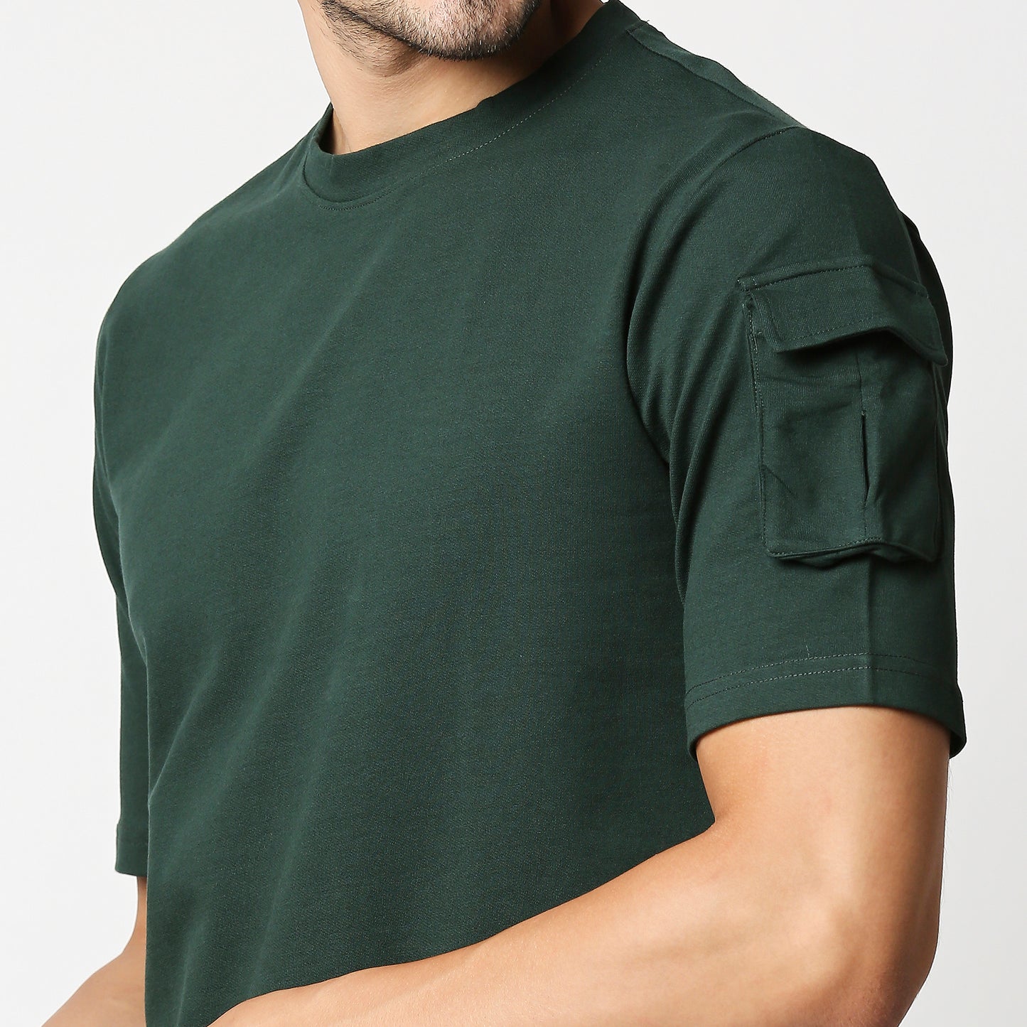 Fostino Ibu Dark Green Round Neck T-Shirt with Pocket on Arms Sleeves - Fostino - T-Shirts