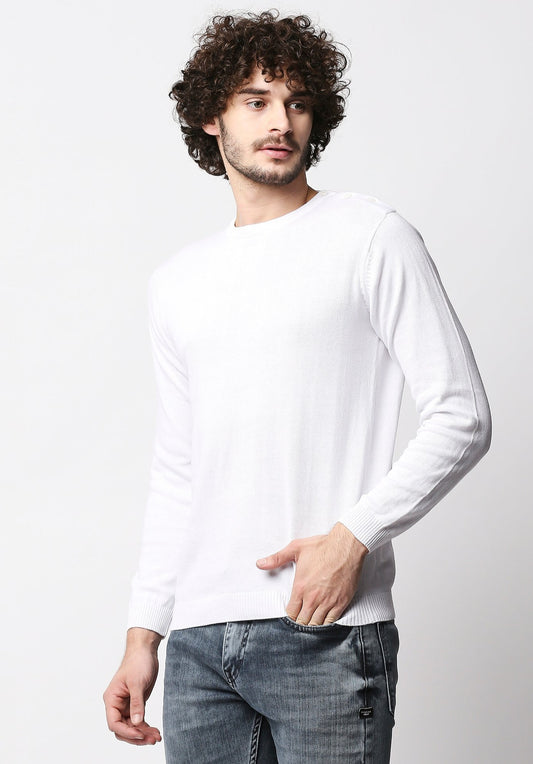 Fostino White Knitted Full Sleeves T-shirt with button on one shoulder - Fostino - T-Shirts