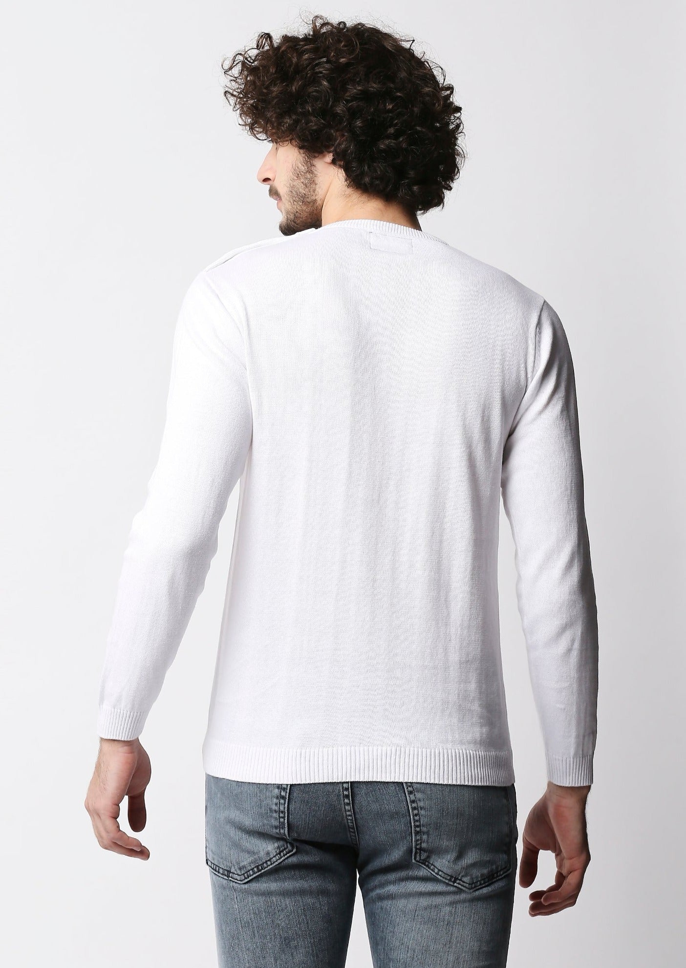 Fostino White Knitted Full Sleeves T-shirt with button on one shoulder - Fostino - T-Shirts