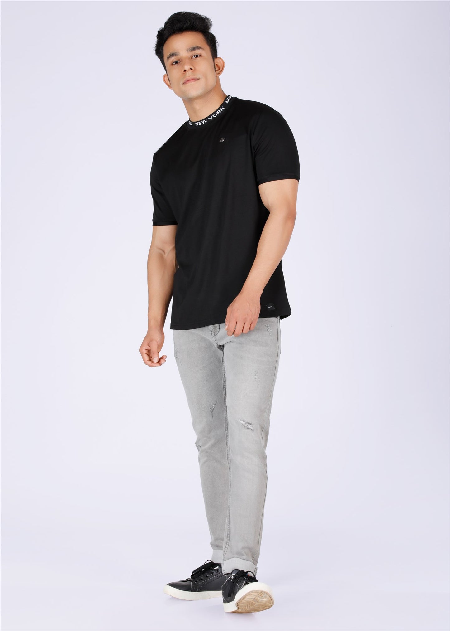 Fostino Newyork Black Round Neck T-Shirt - Fostino - T-Shirts