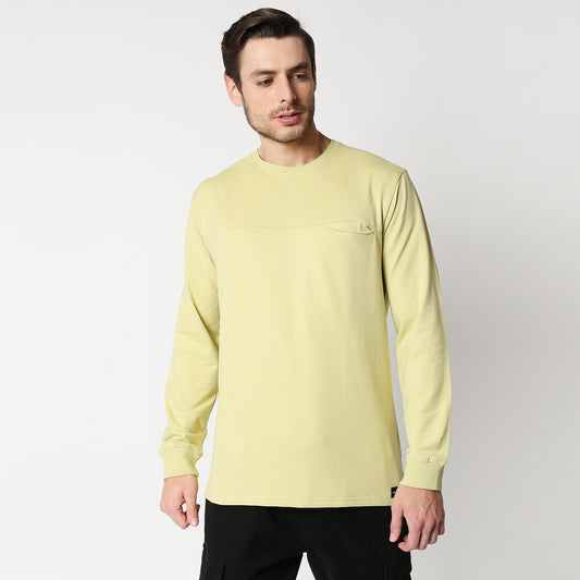 Fostino Sea Yellow Pullover Full Sleeves T-Shirt with Pocket - Fostino - T-Shirts