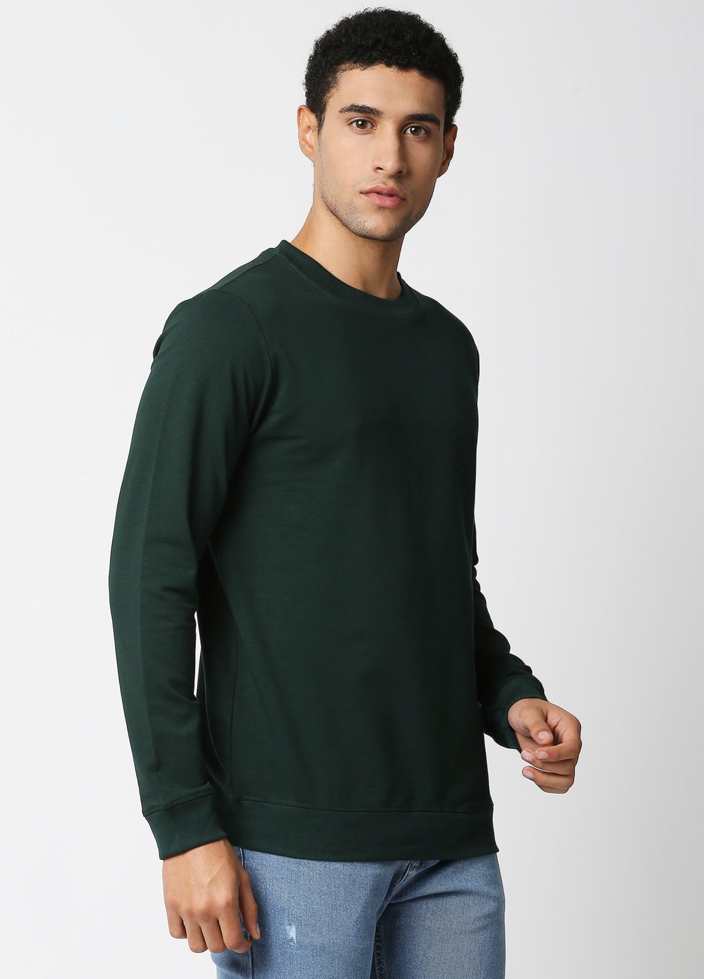 Fostino Vintage Dark Green Plain Full Sleeves Tshirt - Fostino Shirts & Tops