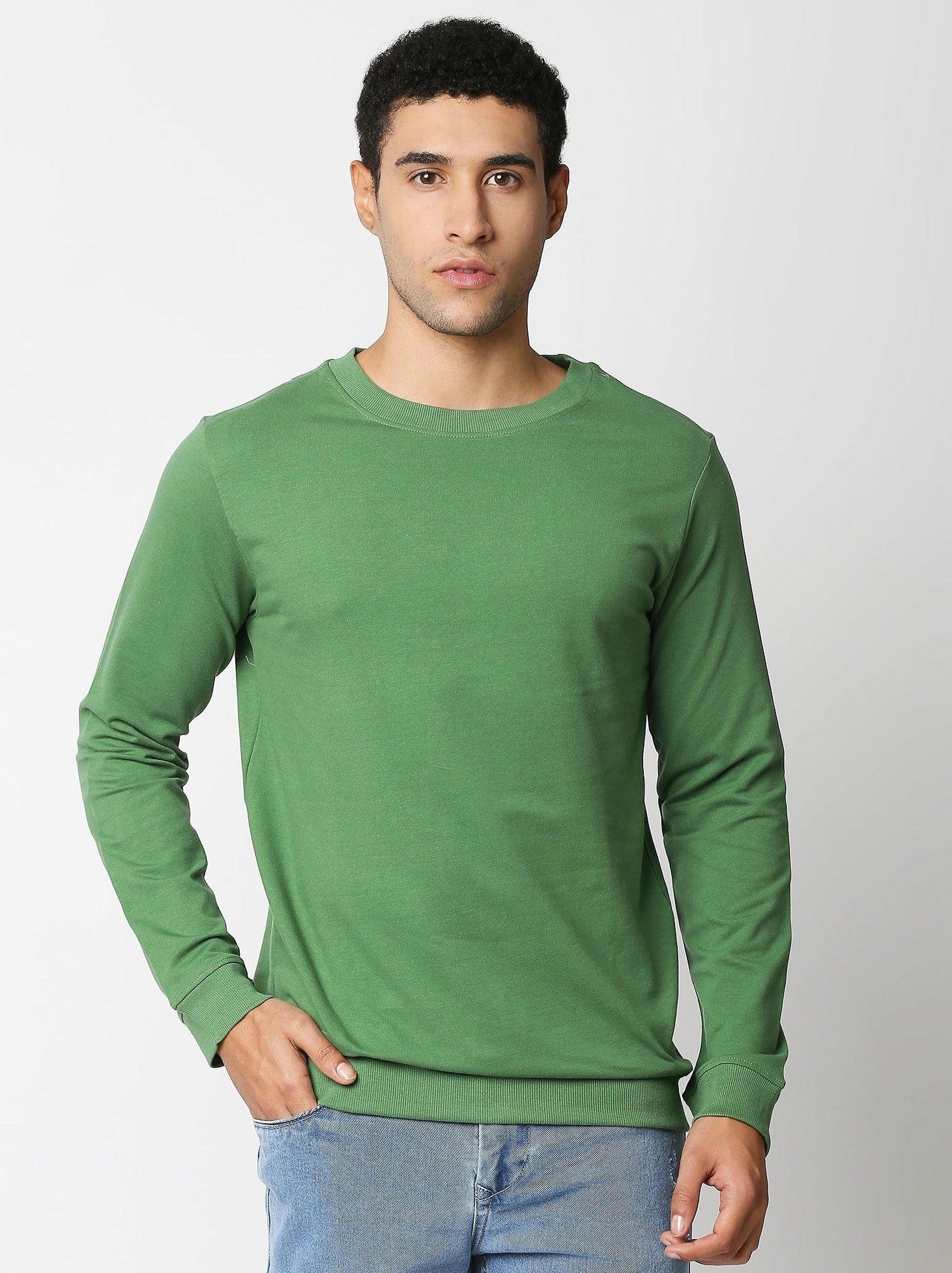 Fostino Vintage Green Plain Full Sleeves T-Shirt - Fostino