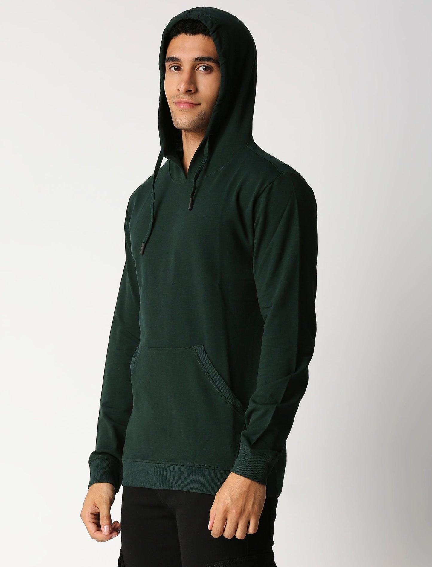 Fostino Dark Green Plain Full Sleeves Hoodies - Fostino Tshirt