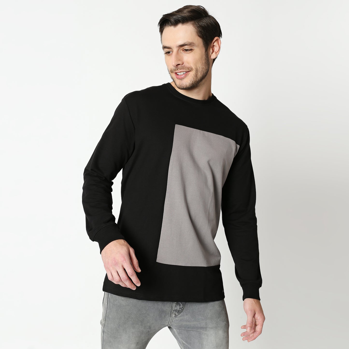 Fostino Black & Grey Pullover Full Sleeves T-Shirt - Fostino - T-Shirts