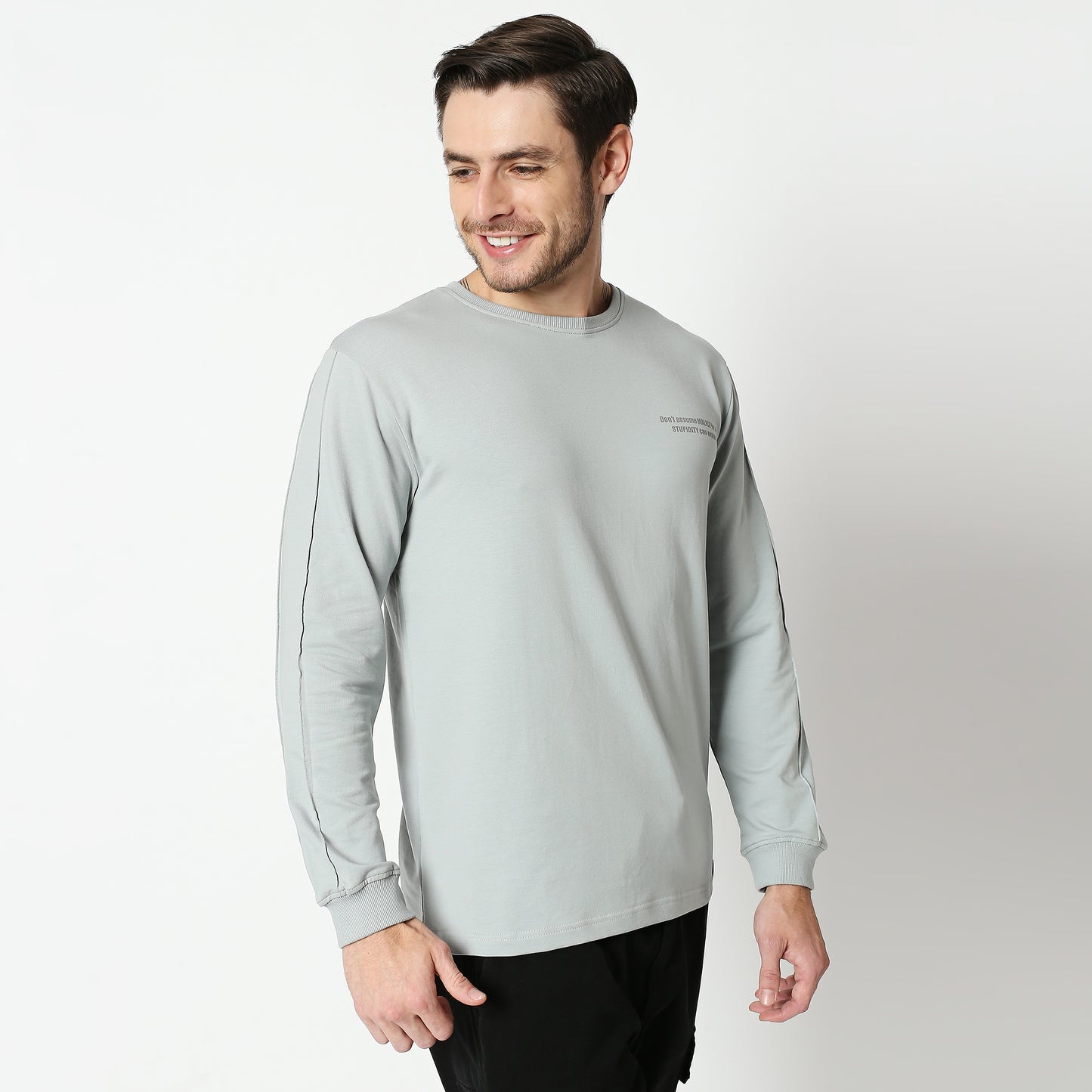 Fostino Ash Blue Pullover Full Sleeves T-Shirt - Fostino - T-Shirts