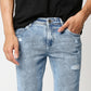 Fostino Straight Fit Distress Jeans In Light Wash Blue - Fostino - Jeans