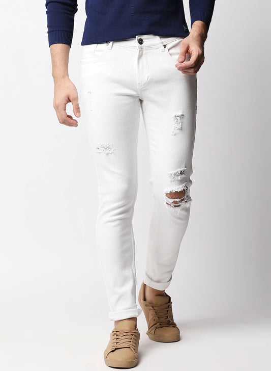 Fostino White Distress Jeans - Fostino Jeans