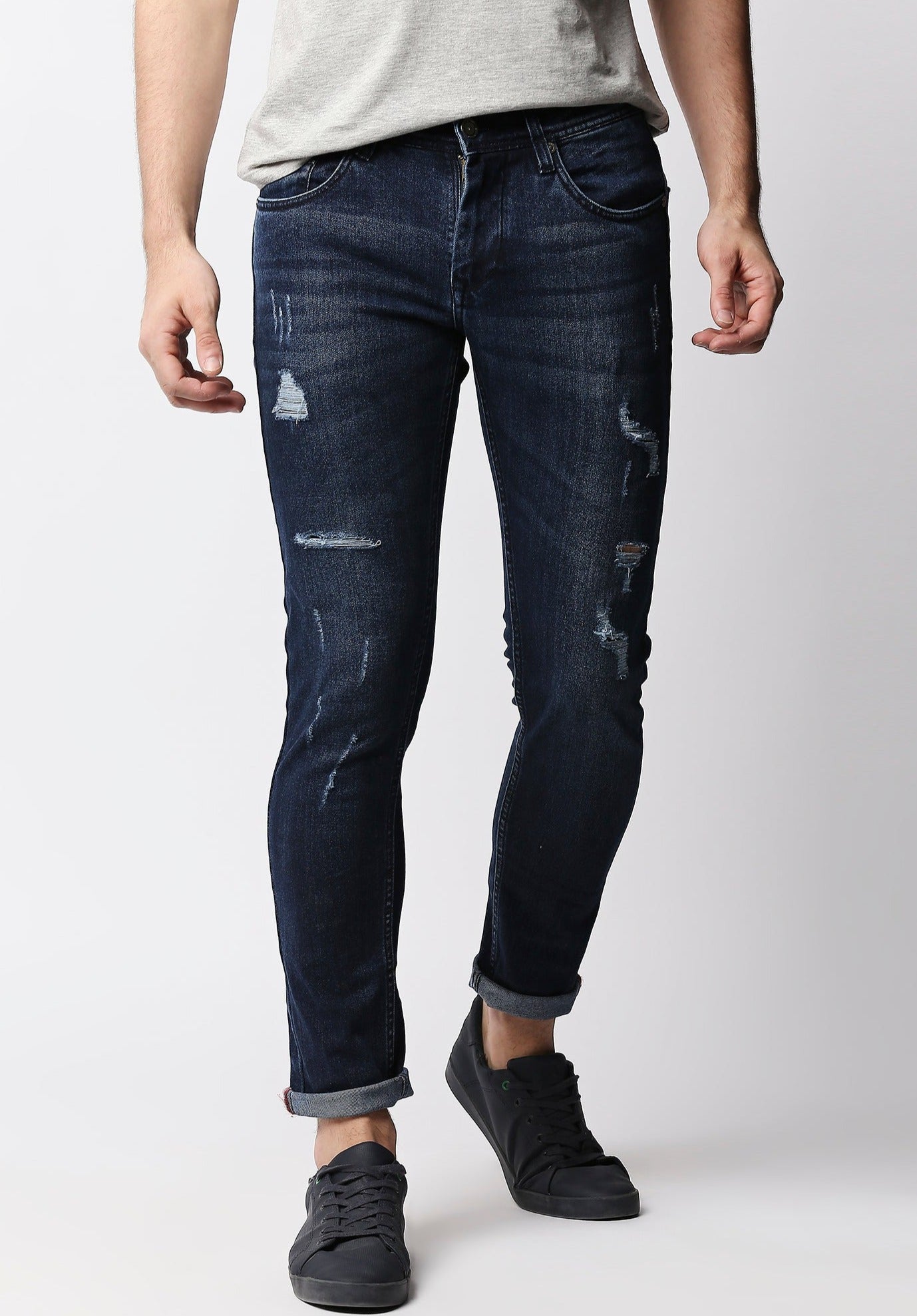 Fostino Navy Blue Distress Jeans - Fostino Jeans