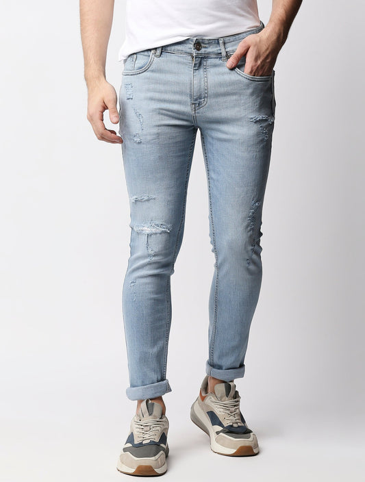Fostino Light Blue Distress Jeans - Fostino - Jeans