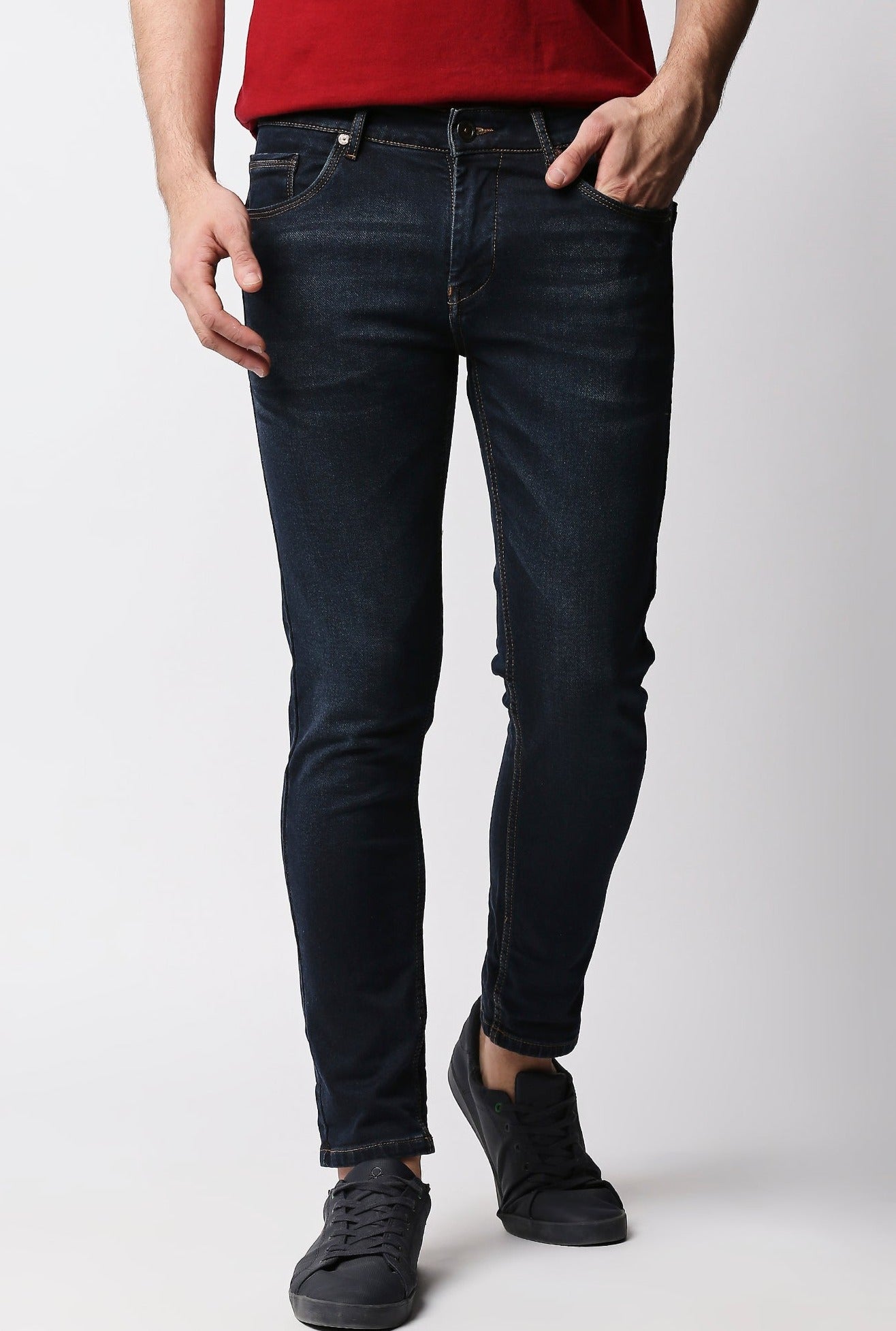 Fostino Navy Blue Wash Jeans - Fostino - Pants