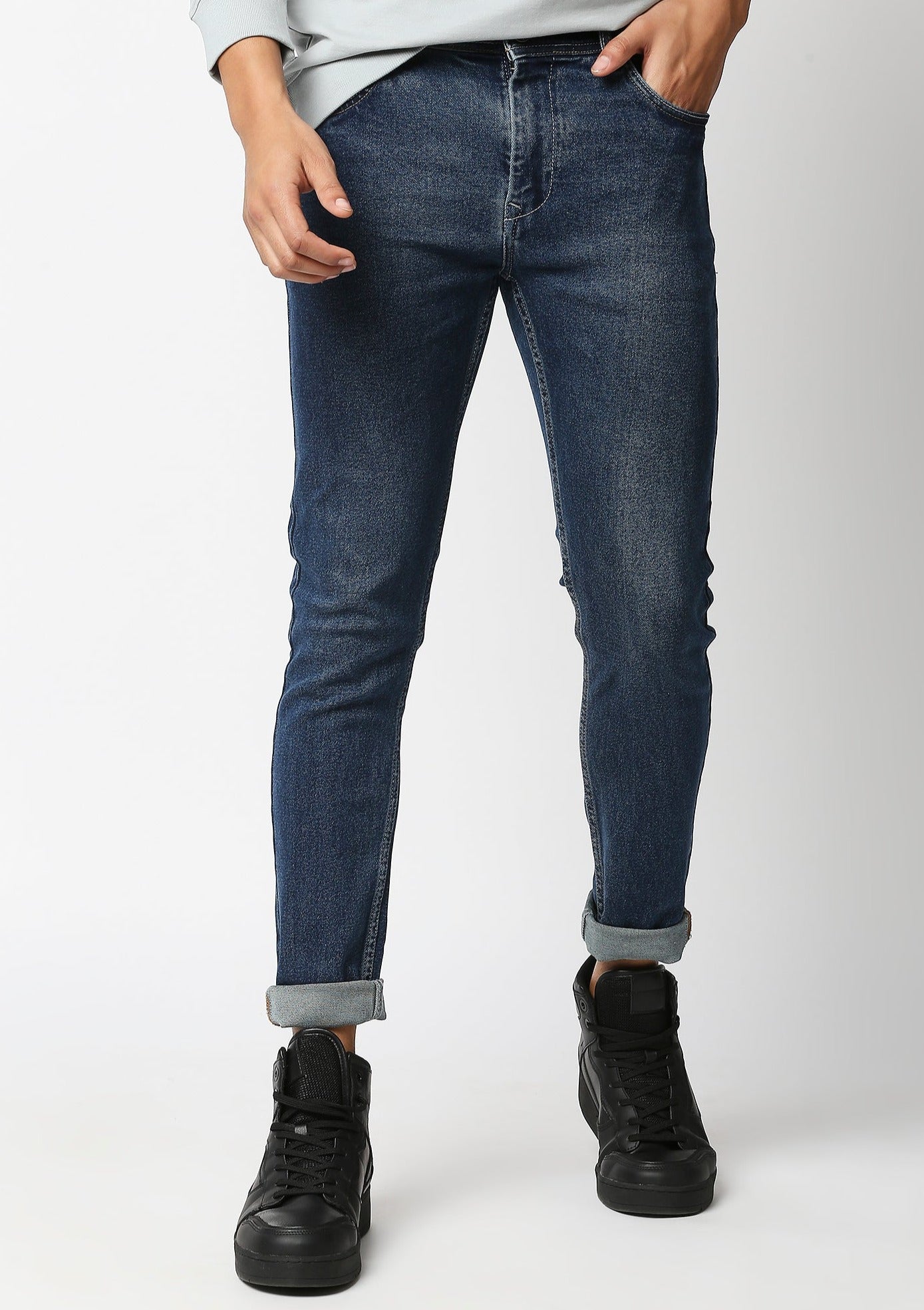 Fostino Dark Blue Washed Jeans - Fostino Pants