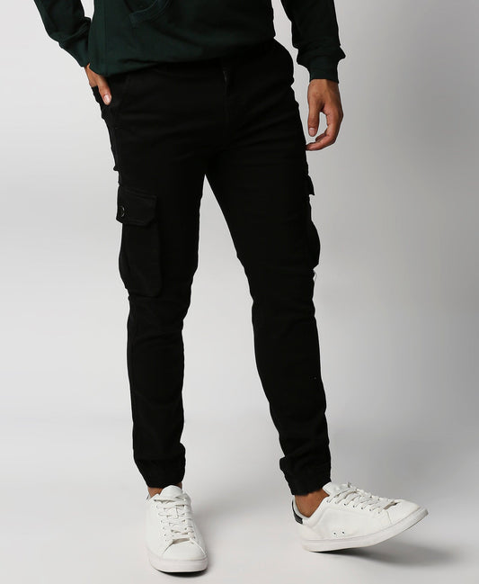 Fostino Black Denim Joggers Cargo - Fostino Pants