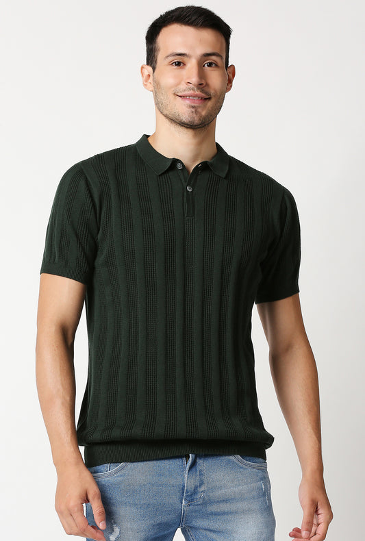 Fostino Alpha Knitted Dark Green Polo T-Shirt - Fostino - T-Shirts