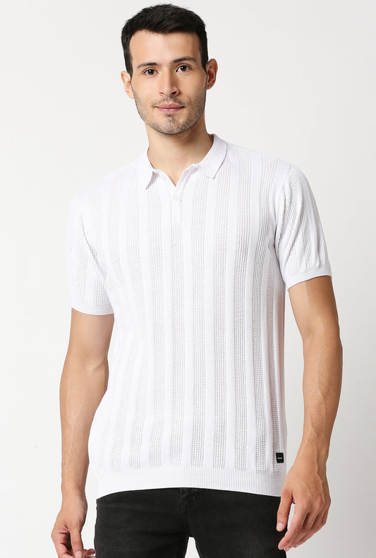 Fostino Alpha Knitted White Polo T-Shirt - Fostino - T-Shirts