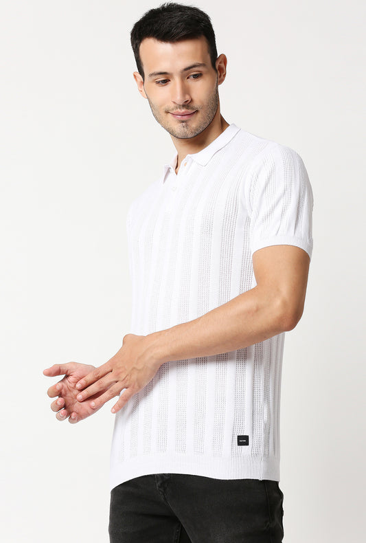 Fostino Alpha Knitted White Polo T-Shirt - Fostino - T-Shirts