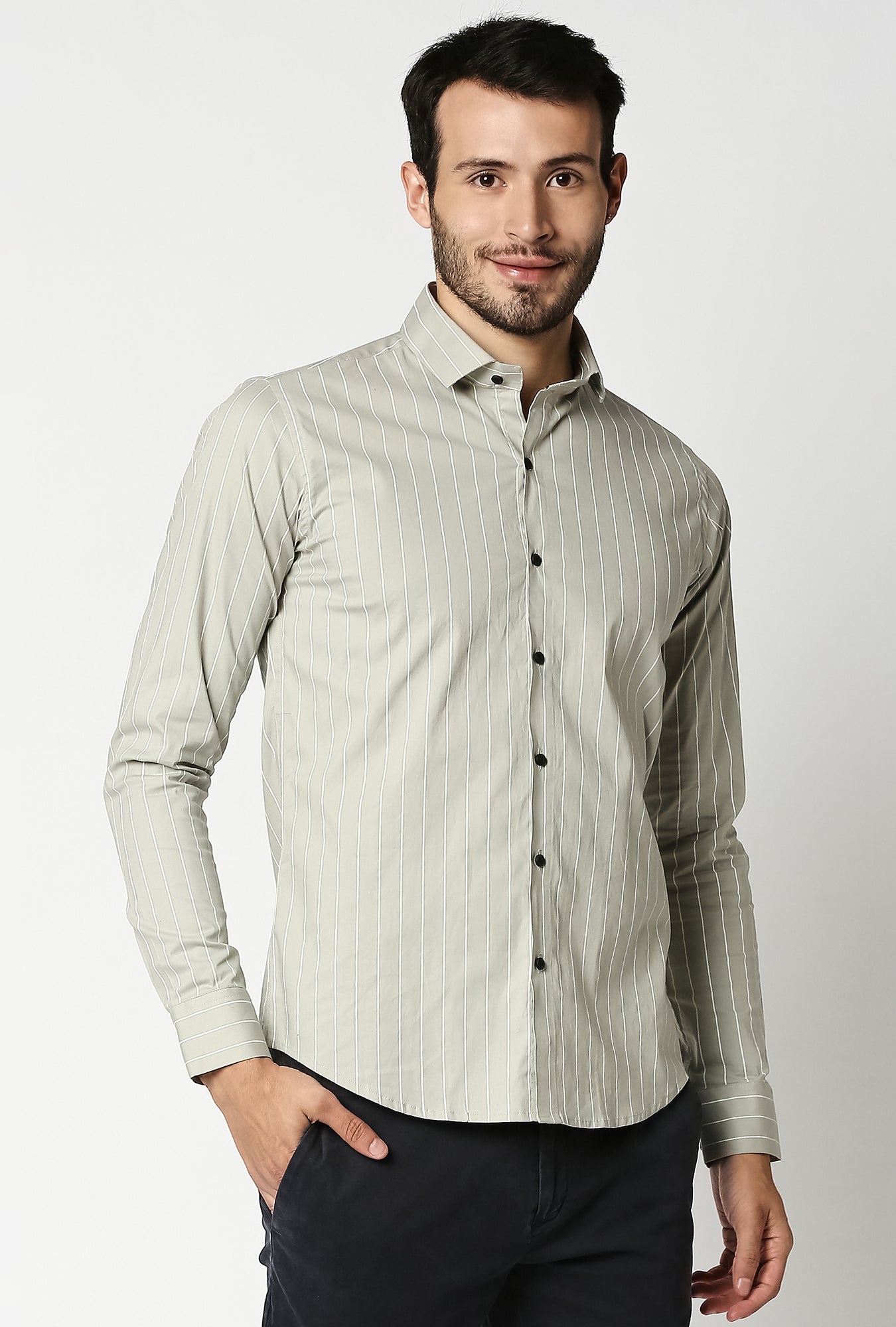 Fostino Stripes Grey Full Sleeves Shirt - Fostino - Shirts