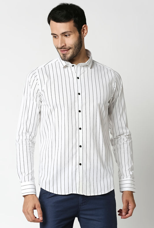 Fostino Stripes White Full Sleeves Shirt - Fostino - Shirts