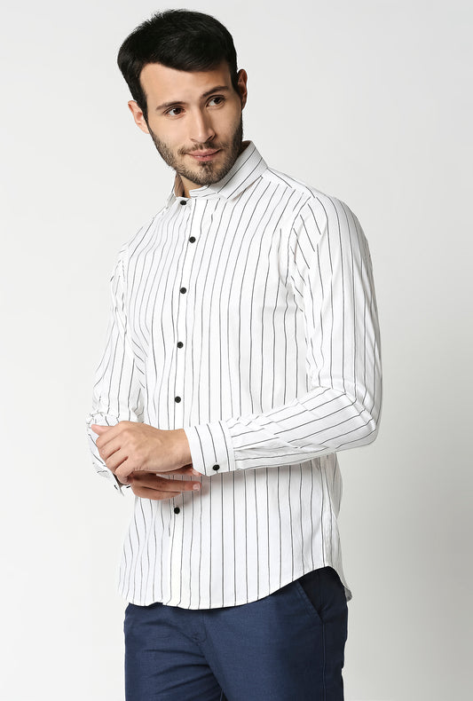Fostino Stripes White Full Sleeves Shirt - Fostino - Shirts