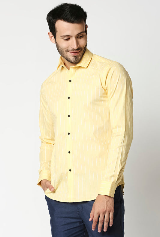 Fostino Stripes Yellow Full Sleeves Shirt - Fostino - Shirts