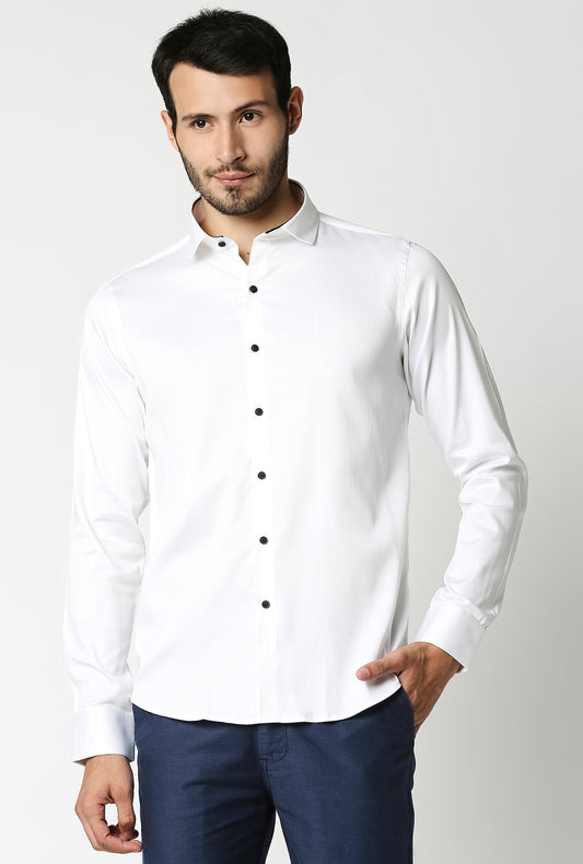 Fostino Plain Lycra White Full Sleeves Shirt - Fostino - Shirts