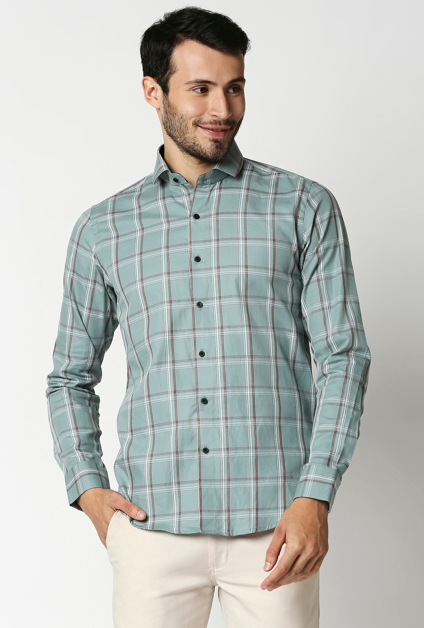 Fostino Checks Green Full Sleeves Shirt - Fostino - Shirts