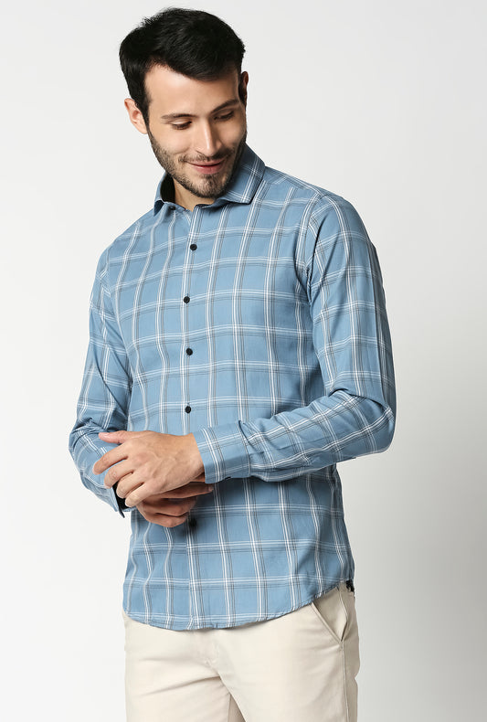 Fostino Checks Blue Full Sleeves Shirt - Fostino - Shirts