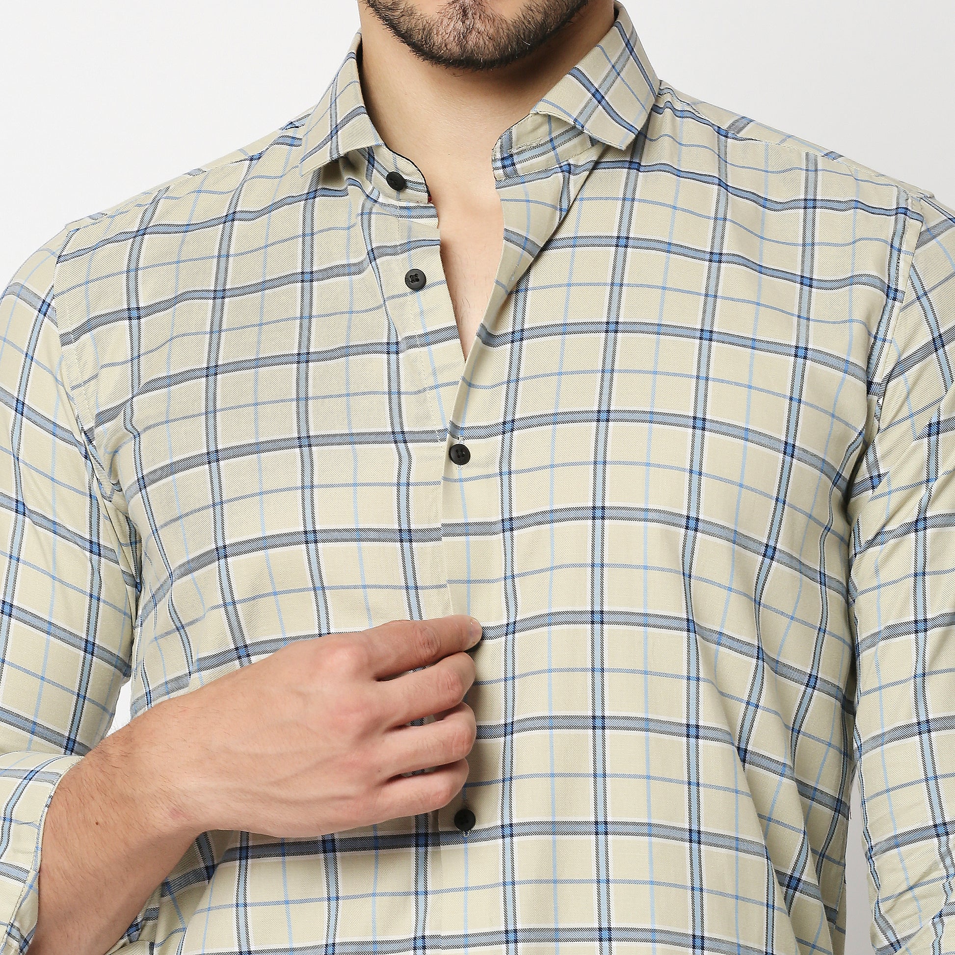 Fostino Light Olive  Checks  Full Sleeves Shirt - Fostino - Shirts & Tops