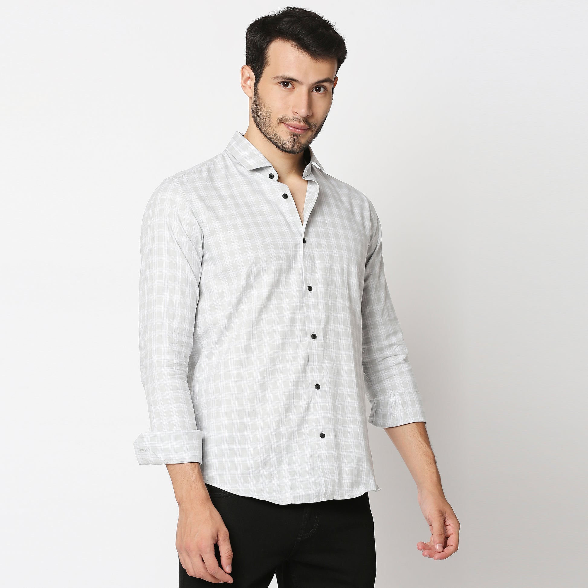 Fostino Grey  Checks  Full Sleeves Shirt - Fostino - Shirts & Tops