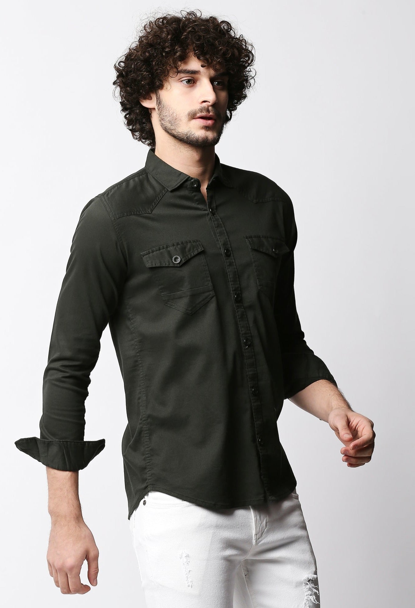 Fostino Dark Green Double Pocket Full Sleeves Casual Shirt - Fostino - Shirts