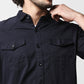 Fostino Navy Double Pocket Full Sleeves Casual Shirt - Fostino Shirts