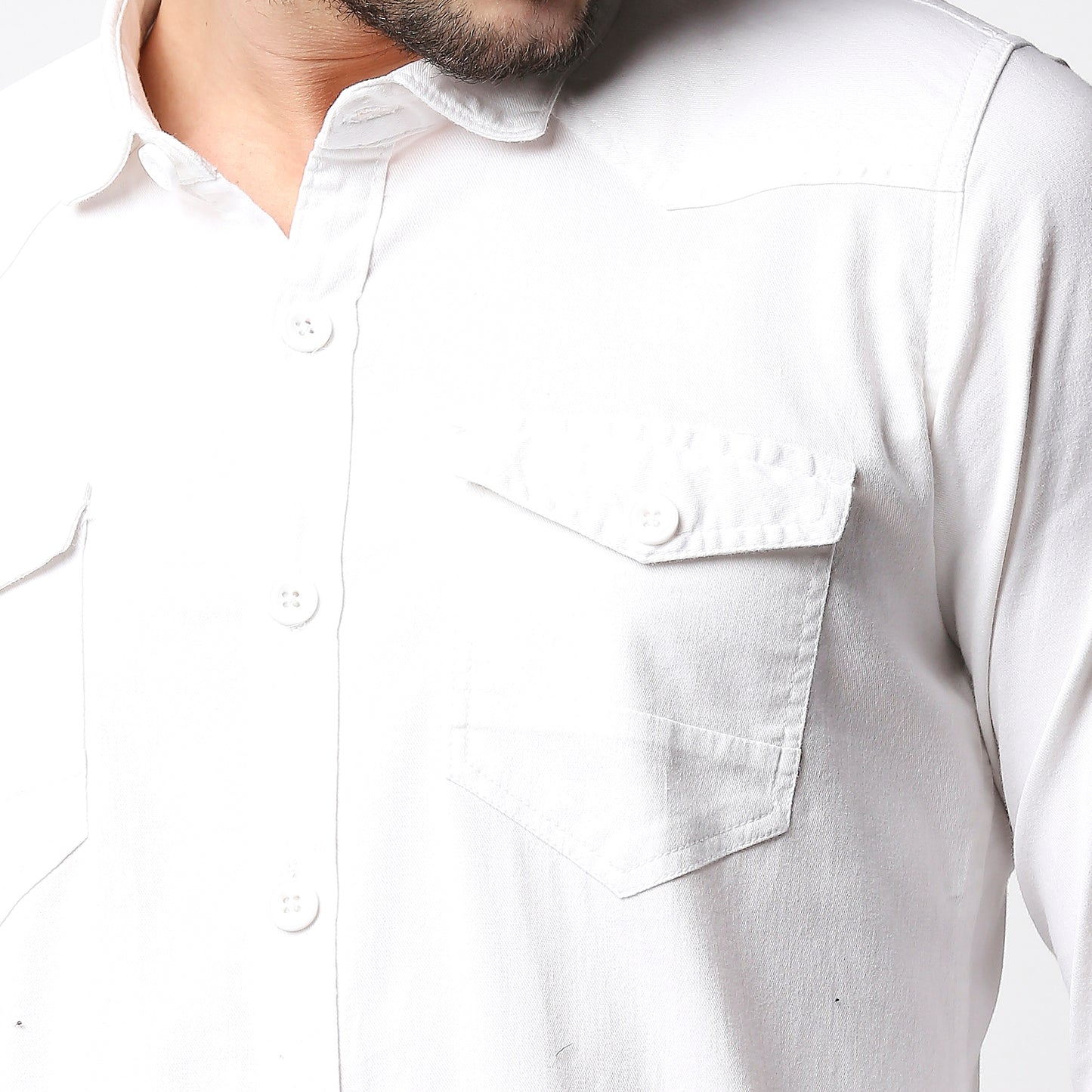 Fostino White Double Pocket Full Sleeves Casual Shirt - Fostino - Shirts