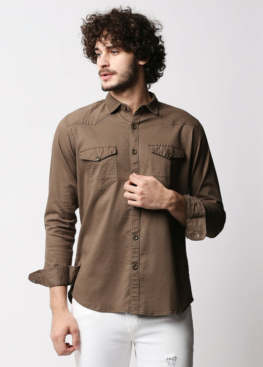 Fostino Brown Double Pocket Full Sleeves Casual Shirt - Fostino - Shirts