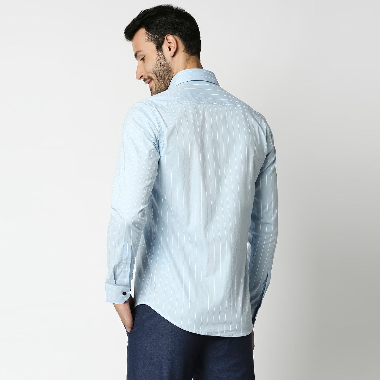 Fostino Stripes Light Blue Full Sleeves Shirt - Fostino - Shirts